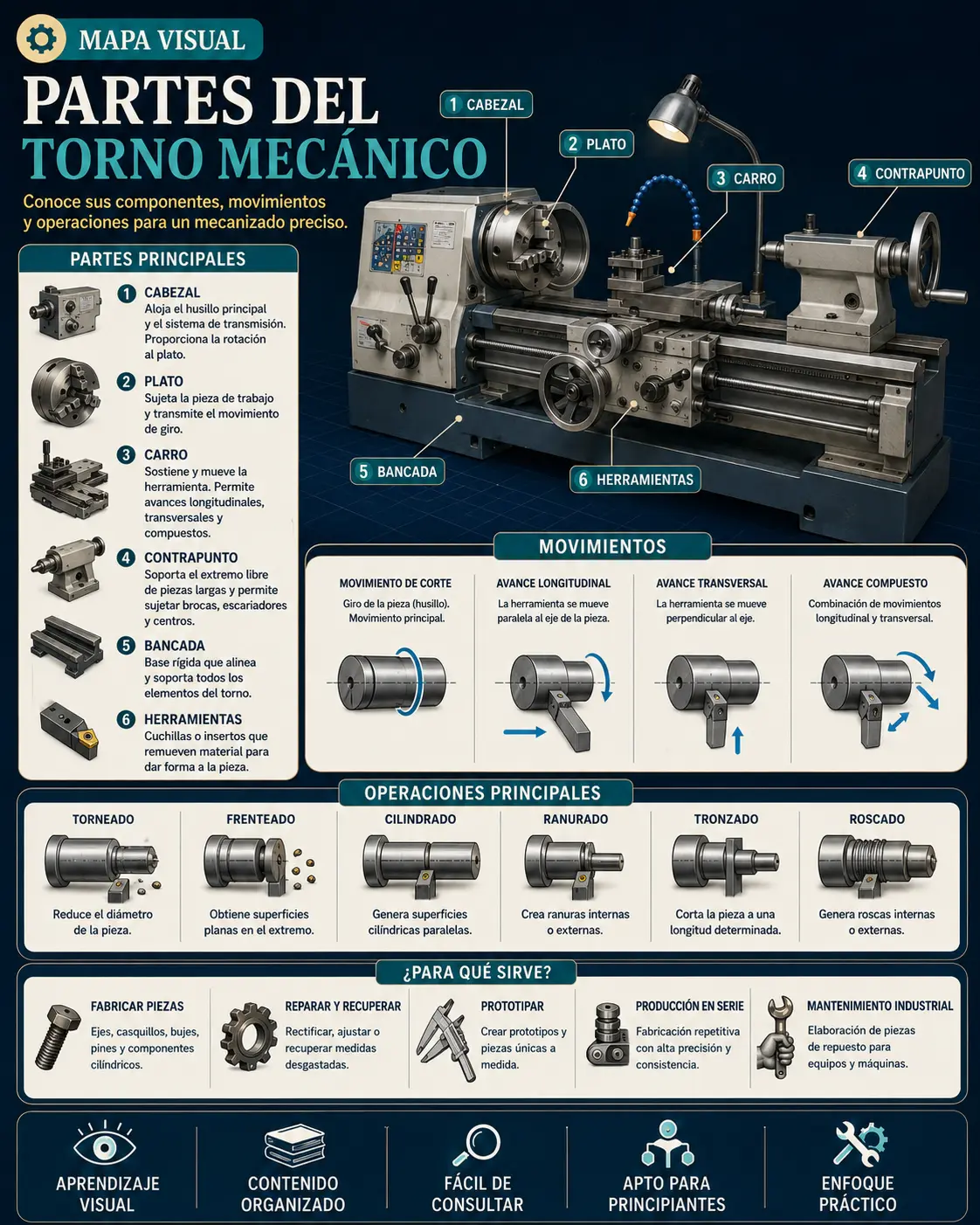 Partes del torno mecánico
